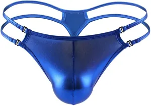 Mens Shiny Metallic Pouch Bikini Briefs Low Rise Backless Patent Leather Strappy Lingerie Jockstrap Thongs Clubwear