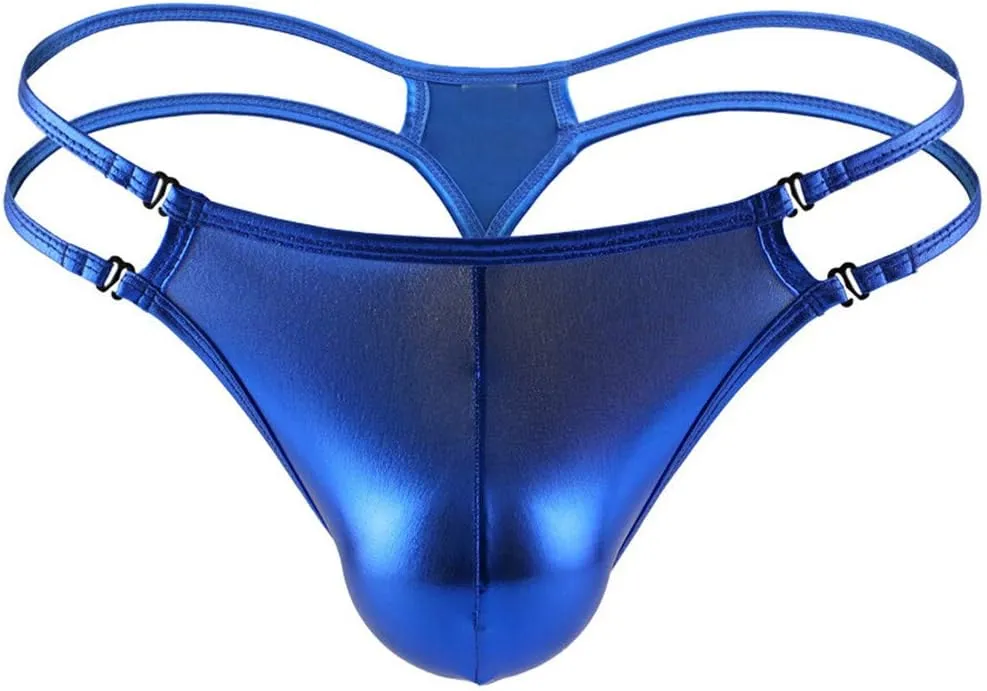 Mens Shiny Metallic Pouch Bikini Briefs Low Rise Backless Patent Leather Strappy Lingerie Jockstrap Thongs Clubwear