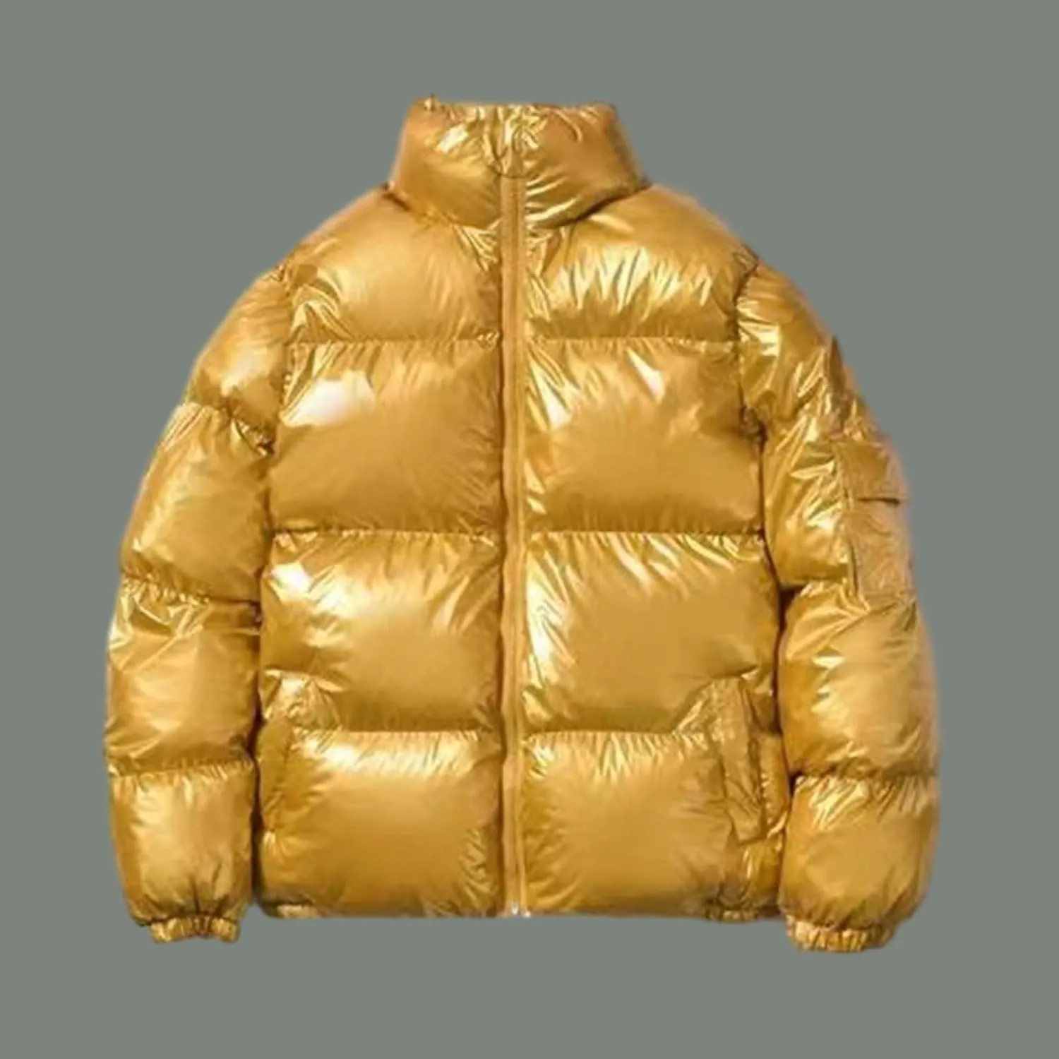 Men's Shiny Winter Jacket Heavyweight Puffer Jackets Casual Coat for Men Full Zip Windproof Stand Collar Down Jacket