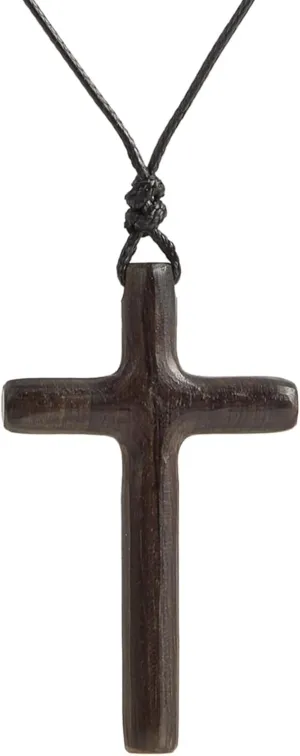 Men's Wooden Cross Necklaces Real Handcrafted Ebony Wood Cross Pendants With Leather Necklaces Men's Black Cross Necklaces Christian Baptism Crucifix Pendant for Men