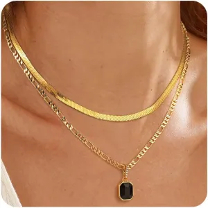 Mesovor Gold Crystal Layered Necklaces for Women Trendy, 18K Gold Plated Statement Crystal Pendant Necklace | Birthstone Necklace Jewelry Gifts