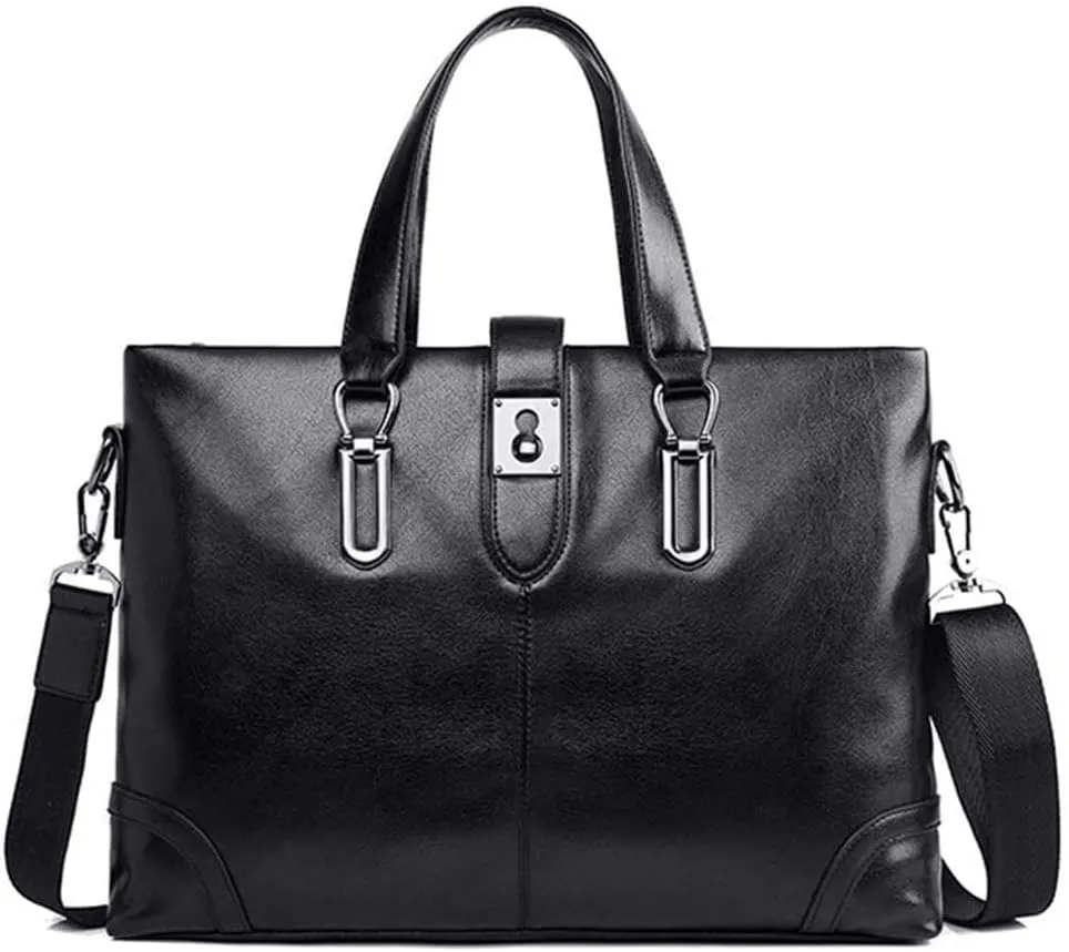 Messenger Bag, Business Bag Men's Briefcase Leather Shoulder Bag Briefcases Male Laptop Handbags Messenger Bags (Color : Black, Size : 38 * 6 * 28cm)