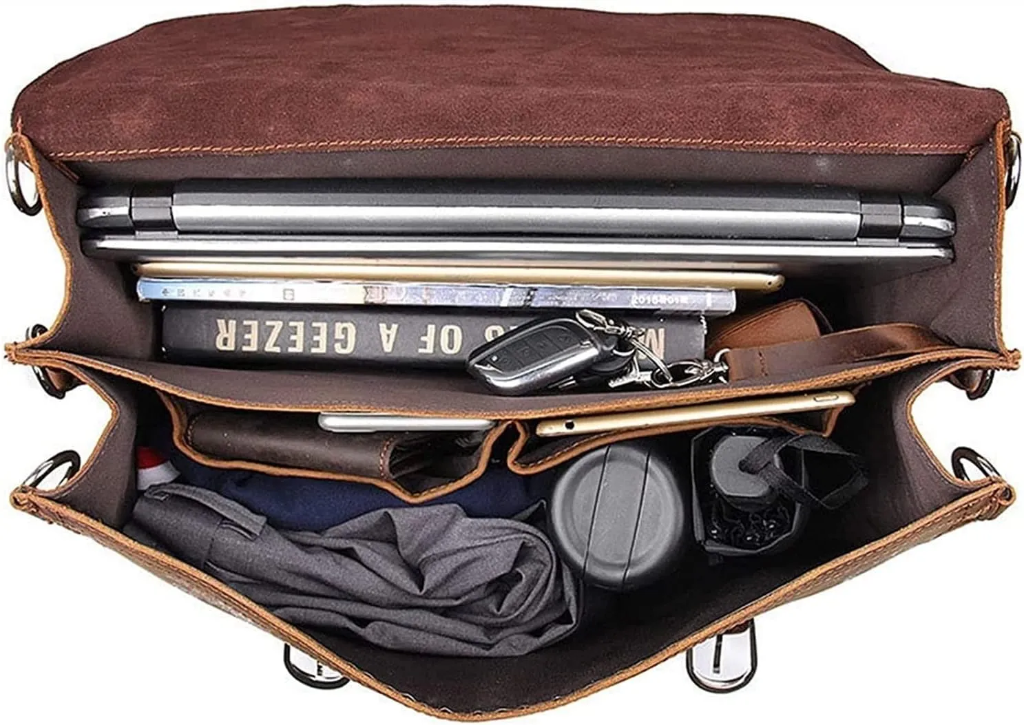 Messenger Bag, Genuine Leather Men's Briefcases 15.6" Laptop Bag Office Bags for Men Document Business Shoulder Messenger Bag