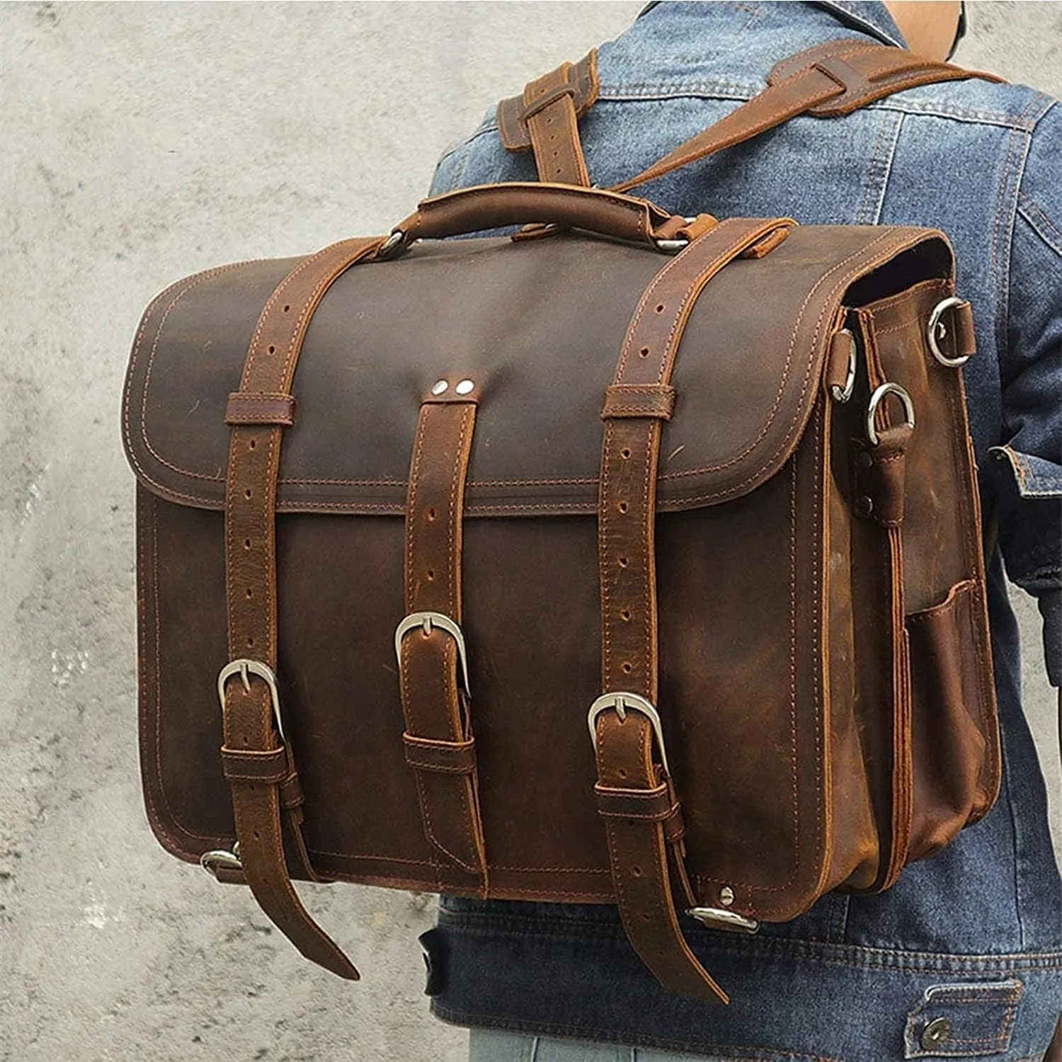 Messenger Bag, Genuine Leather Men's Briefcases 15.6" Laptop Bag Office Bags for Men Document Business Shoulder Messenger Bag
