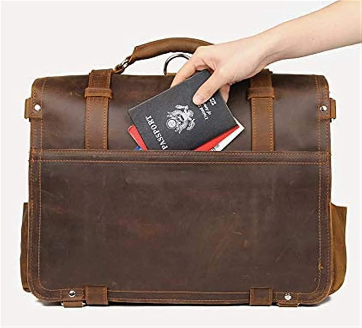 Messenger Bag, Genuine Leather Men's Briefcases 15.6" Laptop Bag Office Bags for Men Document Business Shoulder Messenger Bag