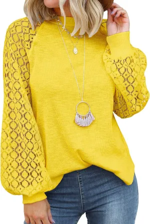 MIHOLL Womens Long Sleeve Tops Lace Casual Loose Blouses T Shirts