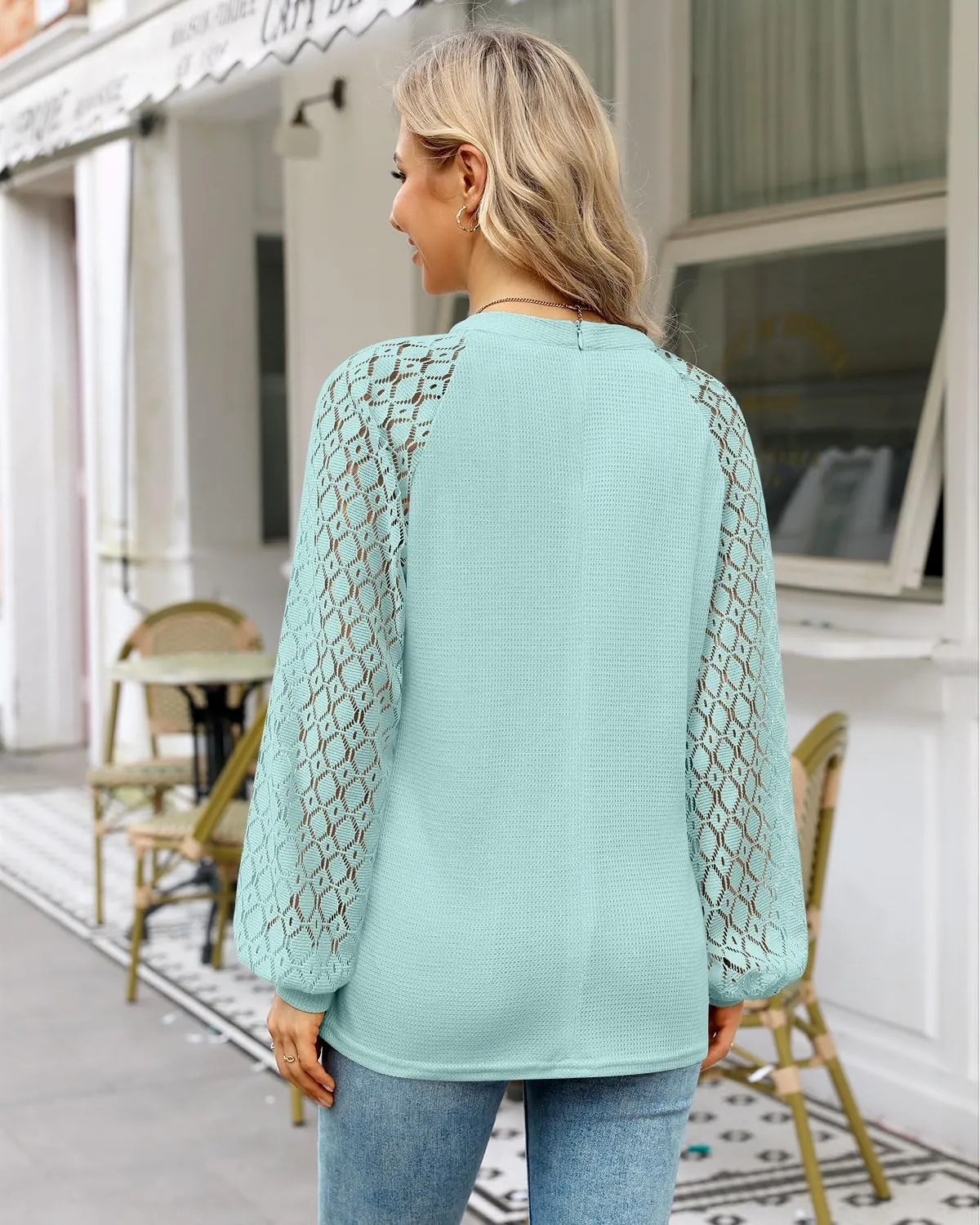 MIHOLL Womens Long Sleeve Tops Lace Casual Loose Blouses T Shirts