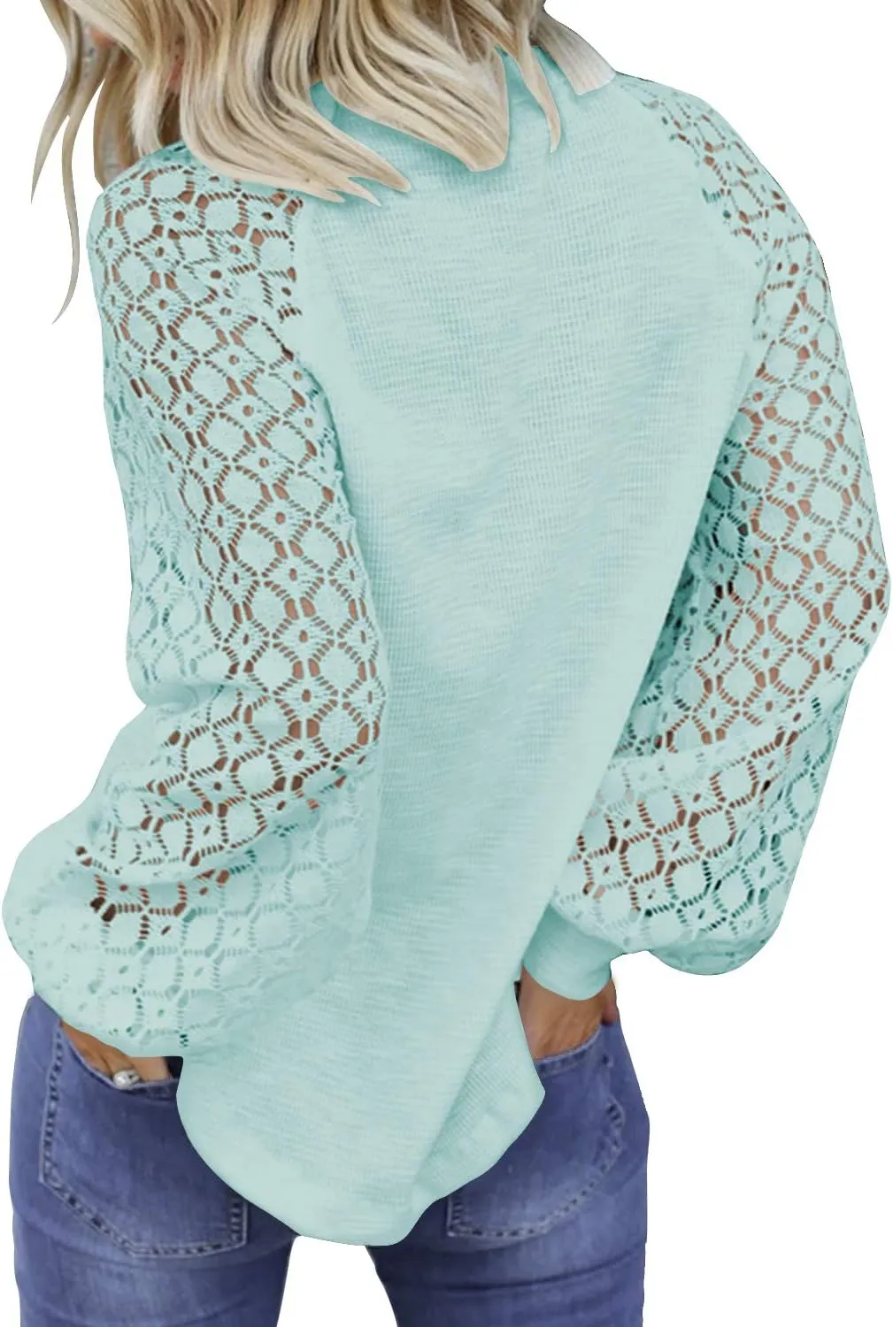 MIHOLL Womens Long Sleeve Tops Lace Casual Loose Blouses T Shirts