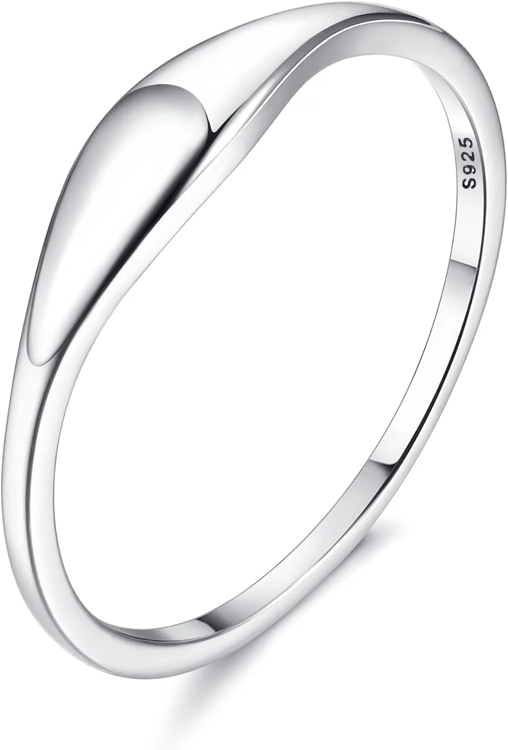 MILACOLATO 925 Sterling Silver Rings for Women 18K White Gold Plated Dome Oval Plain Signet Rings Tarnish Resistant Stackable Statement Band Thumb Rings Comfort Fit Size 5-10