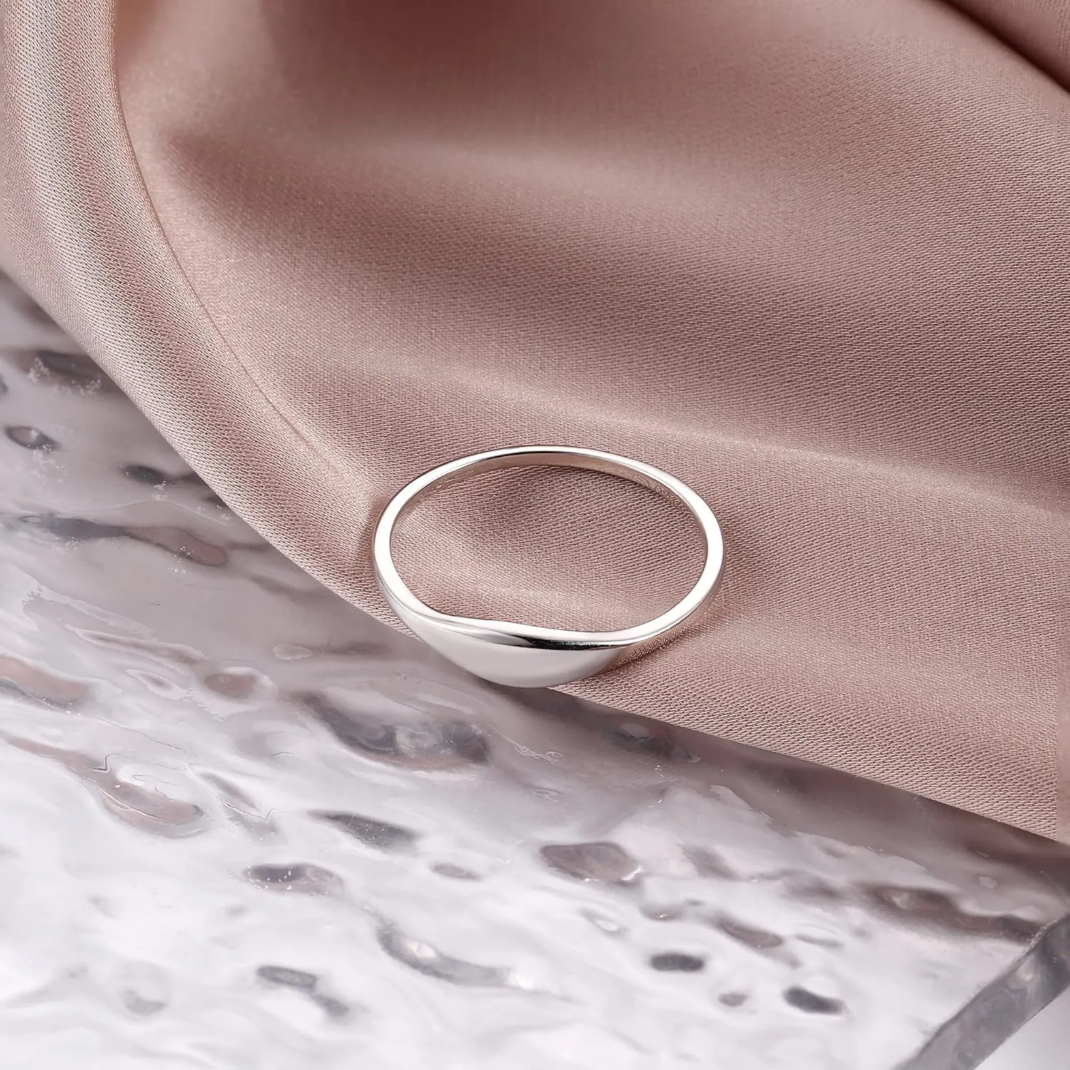 MILACOLATO 925 Sterling Silver Rings for Women 18K White Gold Plated Dome Oval Plain Signet Rings Tarnish Resistant Stackable Statement Band Thumb Rings Comfort Fit Size 5-10