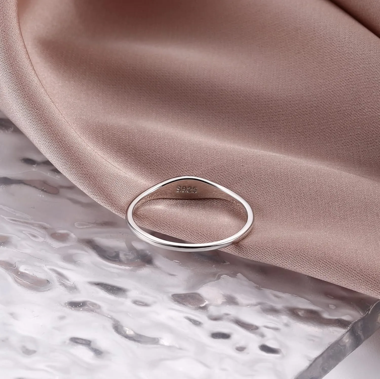 MILACOLATO 925 Sterling Silver Rings for Women 18K White Gold Plated Dome Oval Plain Signet Rings Tarnish Resistant Stackable Statement Band Thumb Rings Comfort Fit Size 5-10