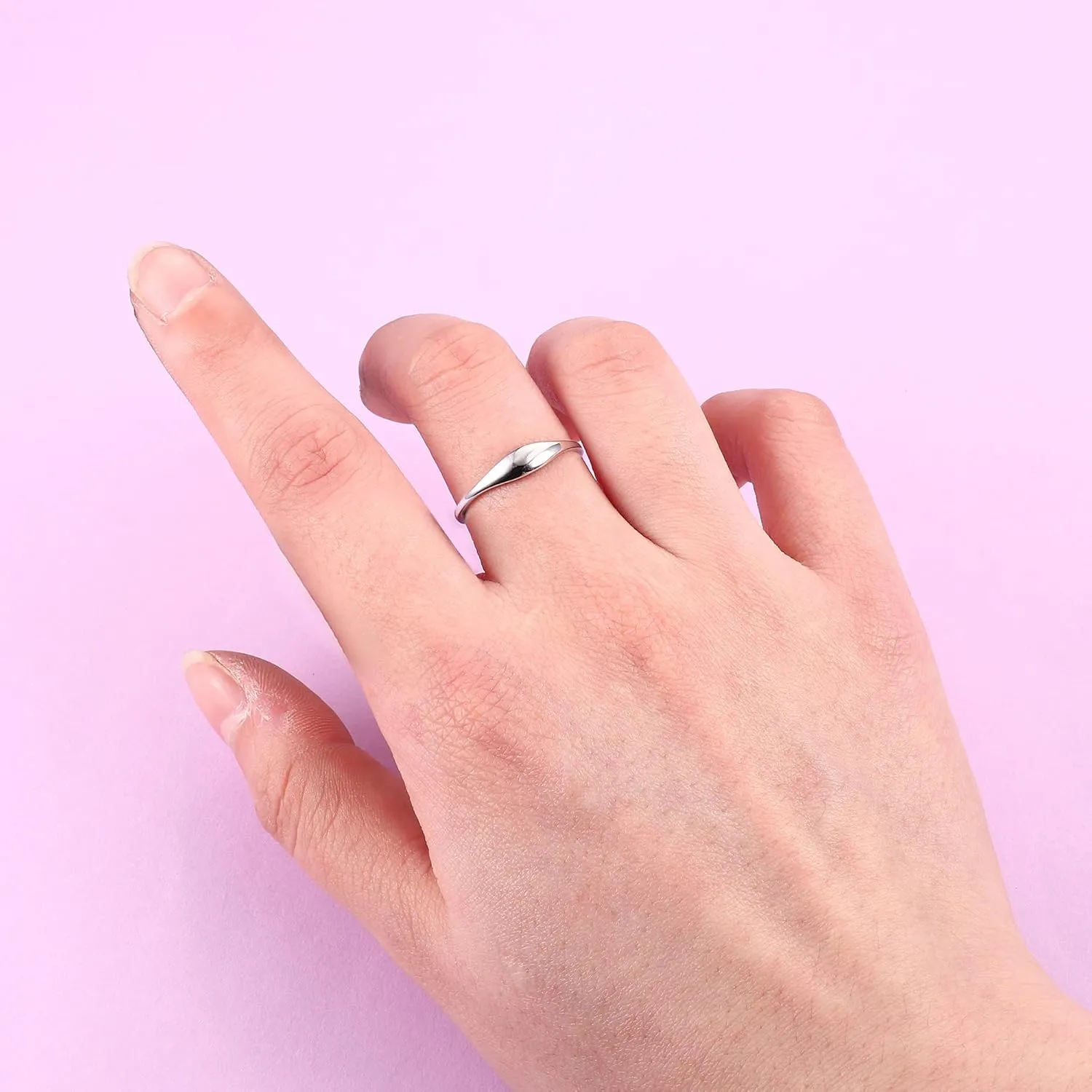 MILACOLATO 925 Sterling Silver Rings for Women 18K White Gold Plated Dome Oval Plain Signet Rings Tarnish Resistant Stackable Statement Band Thumb Rings Comfort Fit Size 5-10