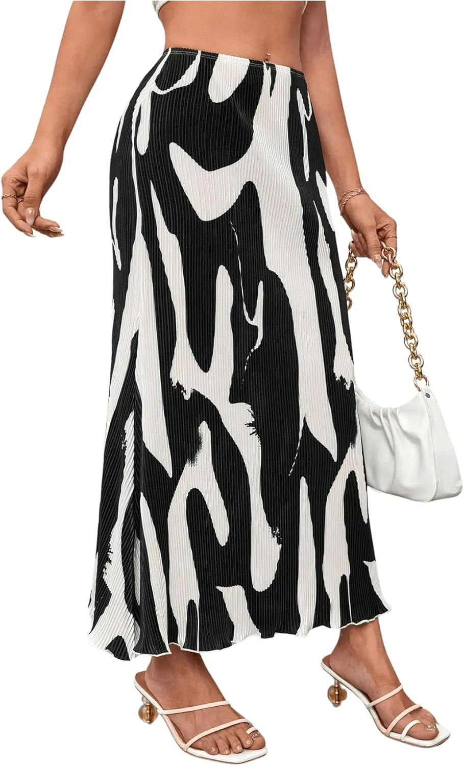 Milumia Women Elegant Pleated Midi Skirt Graphic Business Casual Pencil Skirts