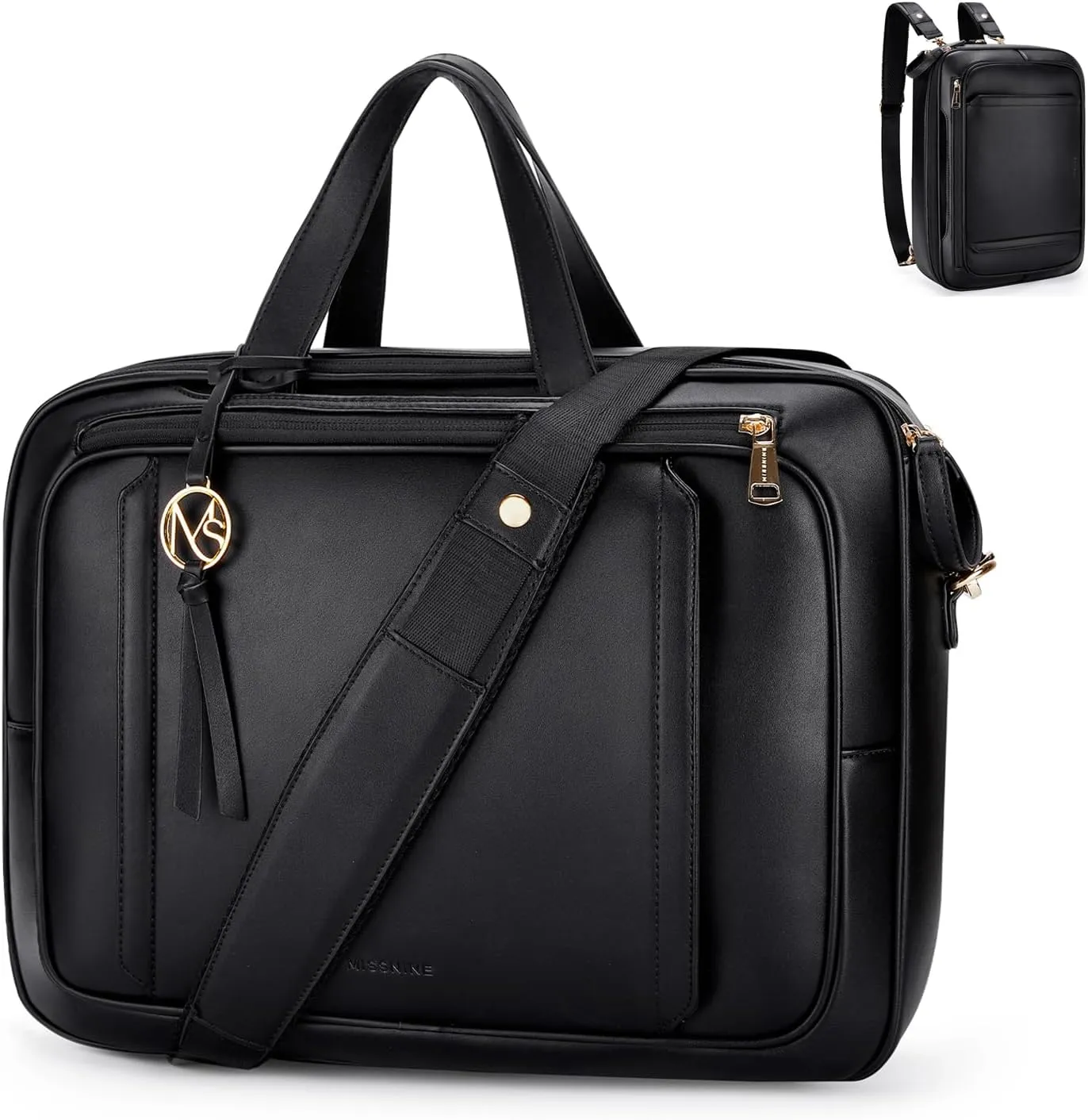Missnine Briefcase for Women 15.6 inch Messenger Backpack PU Leather Laptop Bag Computer Bag for College Business Travel