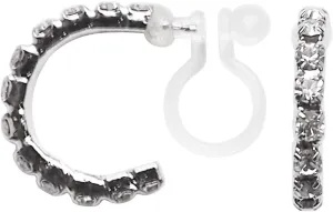 Miyabi Grace Women's Crystal Rhinestone Invisible Hoop Clip On Earrings (Silver)