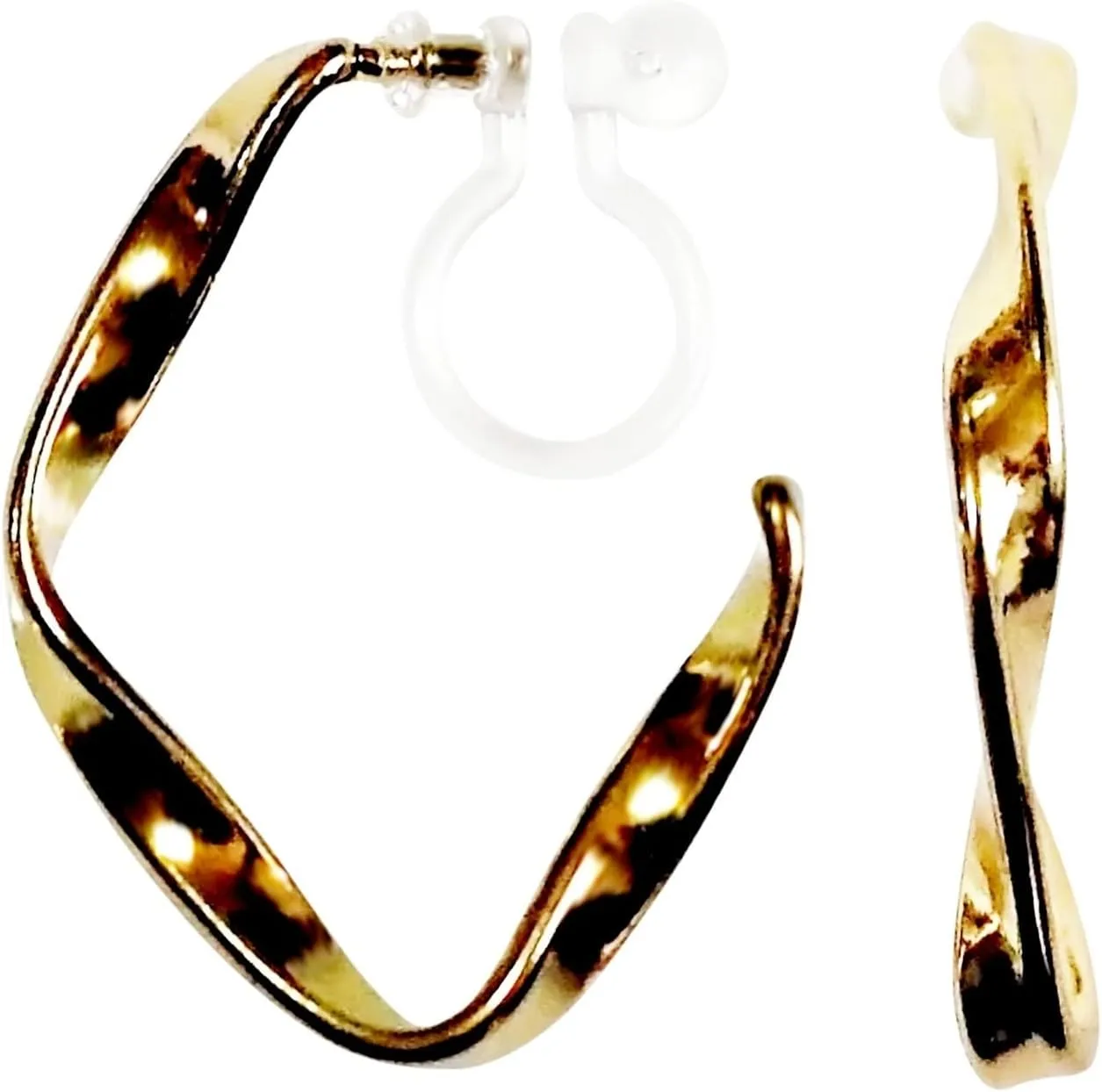 Miyabi Grace Women's Elegant 29mm Twisted Gold Hoop Invisible Invisible Clip On Earrings Comfortable Non Pierced Earrings Gold Tone Pierced Look