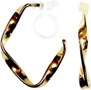 Miyabi Grace Women's Elegant 29mm Twisted Gold Hoop Invisible Invisible Clip On Earrings Comfortable Non Pierced Earrings Gold Tone Pierced Look