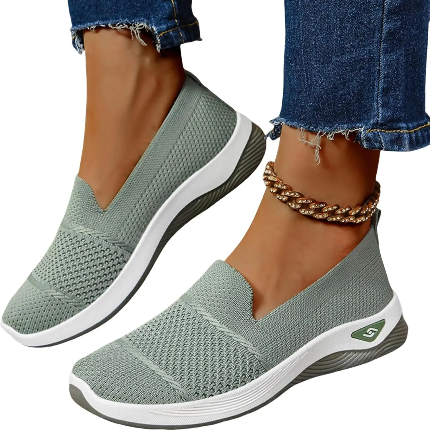 Mmoneyake Women's Woven Orthopedic Breathable Soft Shoes Diabetic Foam Walking Shoes Mesh Knitted Woven Low Top Walking Shoe Slip-On Indoor Outdoor Casual Sneakers