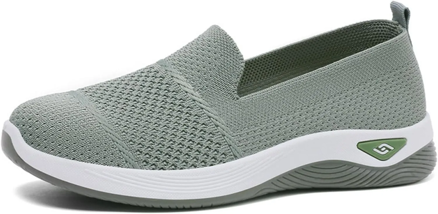 Mmoneyake Women's Woven Orthopedic Breathable Soft Shoes Diabetic Foam Walking Shoes Mesh Knitted Woven Low Top Walking Shoe Slip-On Indoor Outdoor Casual Sneakers