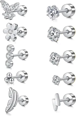MODRSA Gold Cartilage Earring Silver Cartilage Piercing Jewelry 16g Helix Piercing Jewelry Cartilage Hoop Earring Helix Earrings Silver Cartilage Earring Stud 16 Gauge Cartilage Earrings for Women