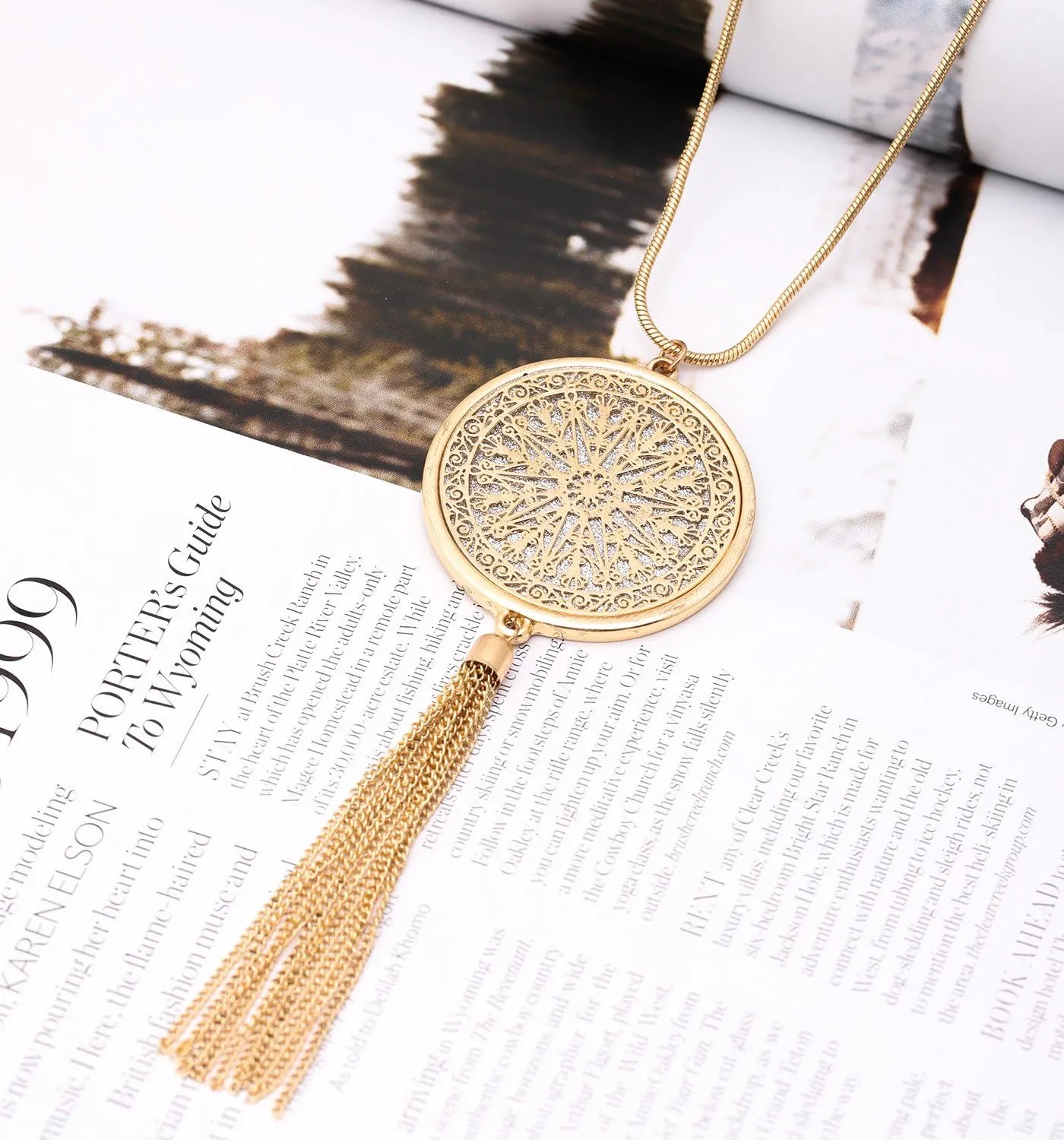 MOLOCH Long Necklaces For Woman Disk Circle Pendant Necklaces Tassel Fringe Necklace Set Statement Pendant
