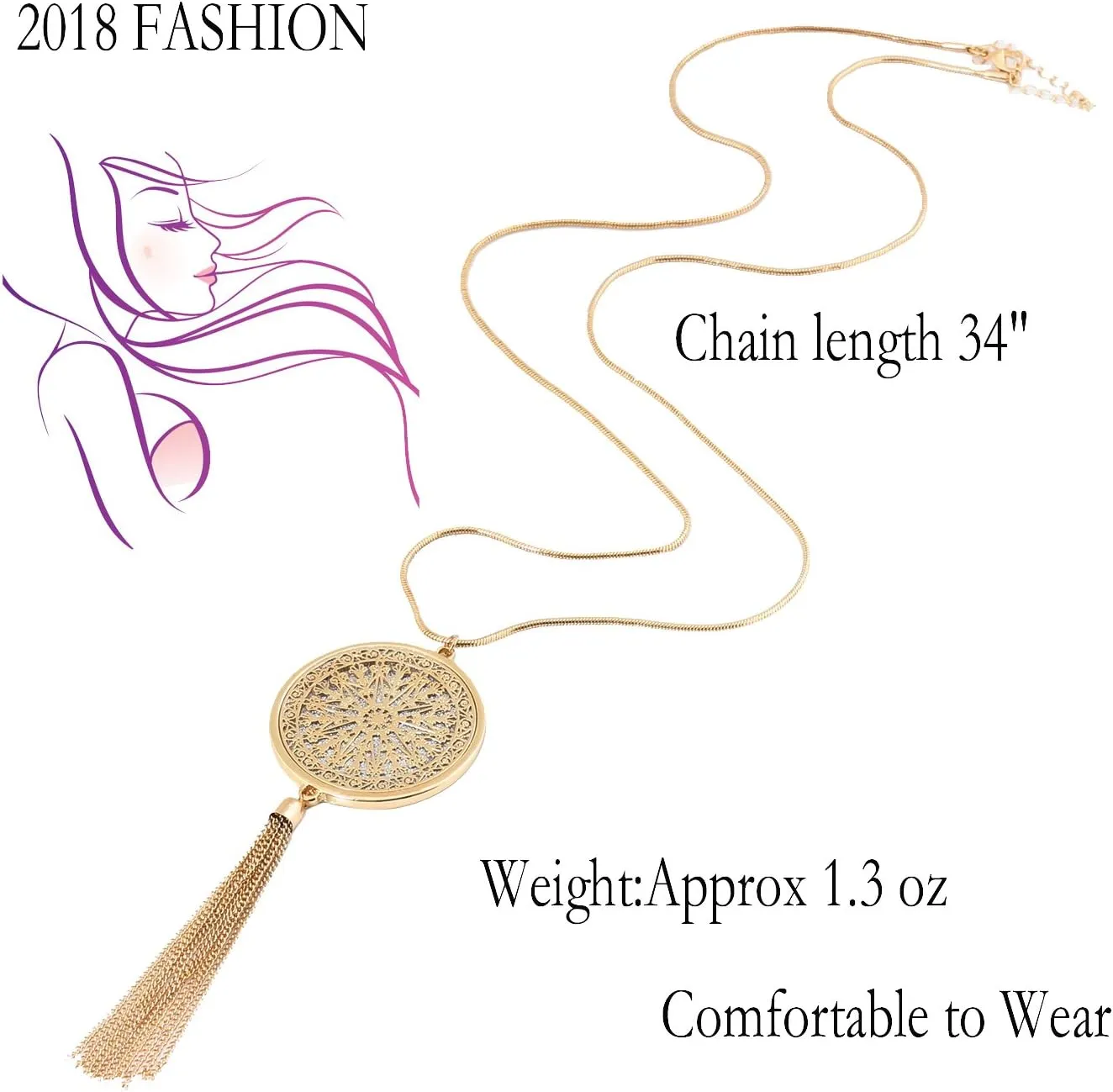 MOLOCH Long Necklaces For Woman Disk Circle Pendant Necklaces Tassel Fringe Necklace Set Statement Pendant