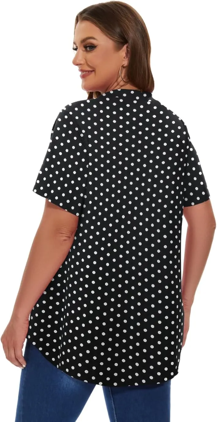 MONNURO Womens Plus Size Tops Short Sleeve Henley Button Down T Shirts Blouses