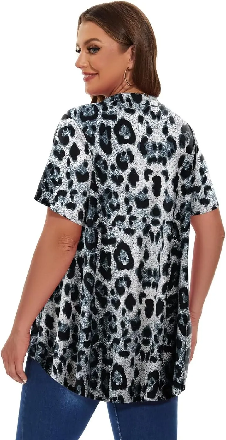 MONNURO Womens Plus Size Tops Short Sleeve Henley Button Down T Shirts Blouses