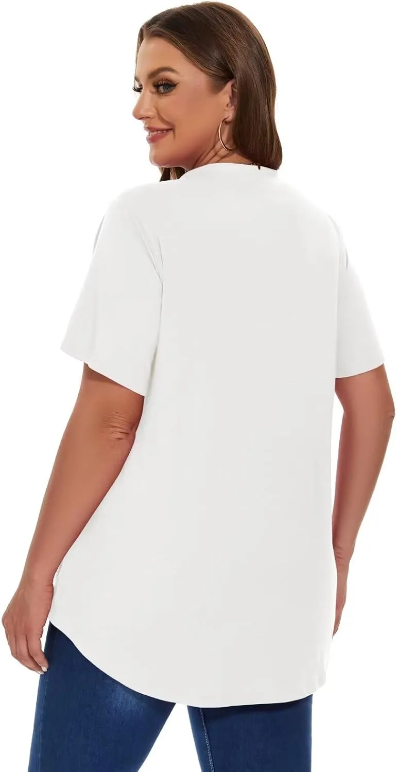 MONNURO Womens Plus Size Tops Short Sleeve Henley Button Down T Shirts Blouses