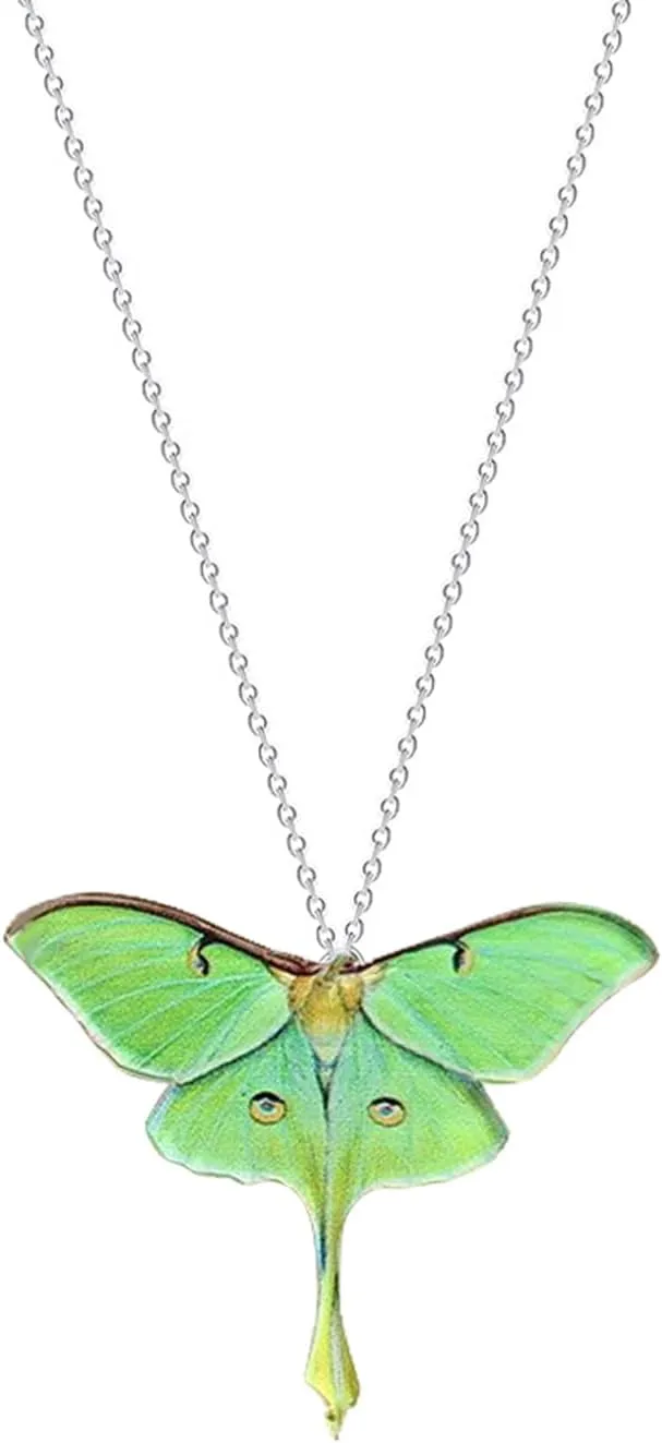Moth Butterfly Necklaces for Women Men Punk Insect Pendant Necklaces Acrylic Green Moth Necklaces Funny Animal Necklace Birthday Party Jewelry Gifts