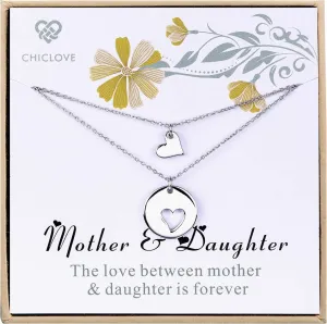 Mother Daughter Jewelry Sets for Two, Cutout Heart Necklaces, 2 Sterling Silver Necklaces