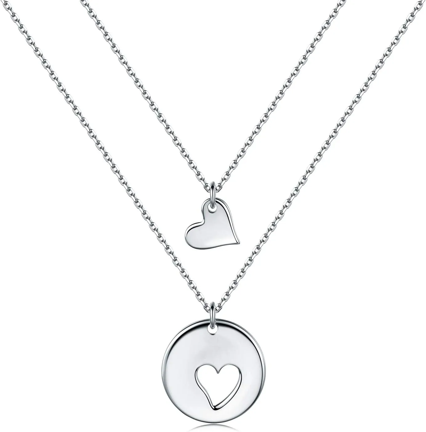 Mother Daughter Jewelry Sets for Two, Cutout Heart Necklaces, 2 Sterling Silver Necklaces
