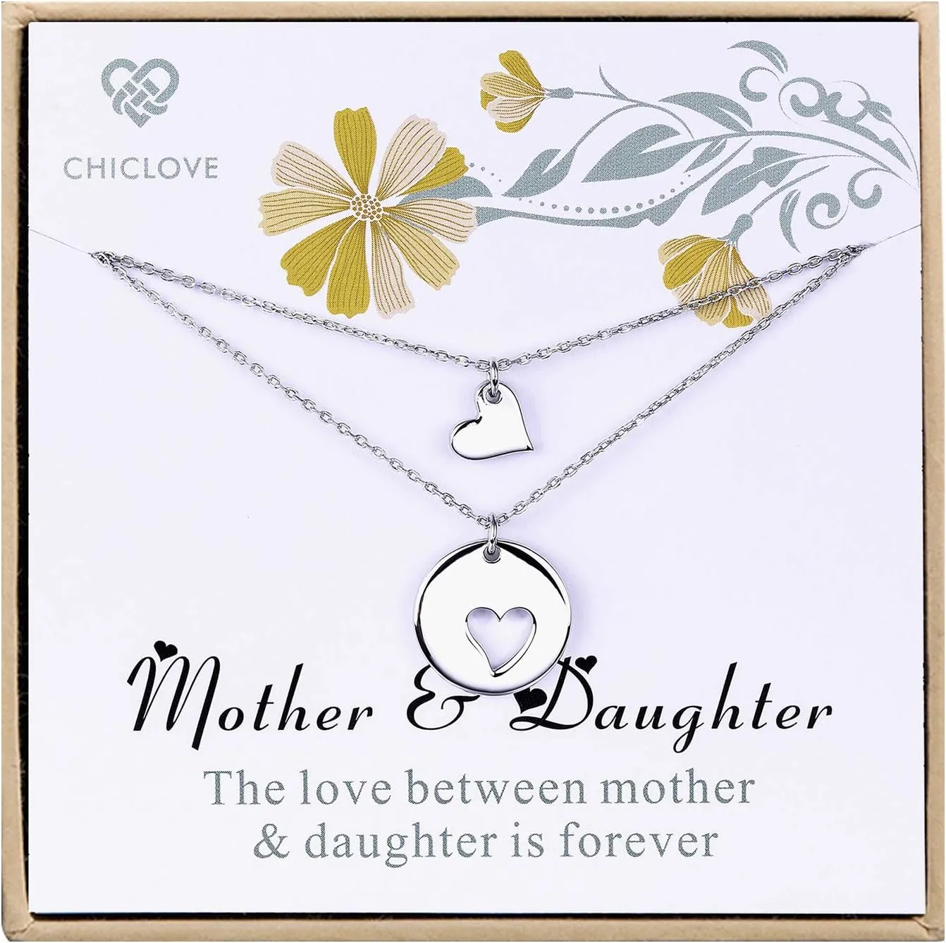 Mother Daughter Jewelry Sets for Two, Cutout Heart Necklaces, 2 Sterling Silver Necklaces