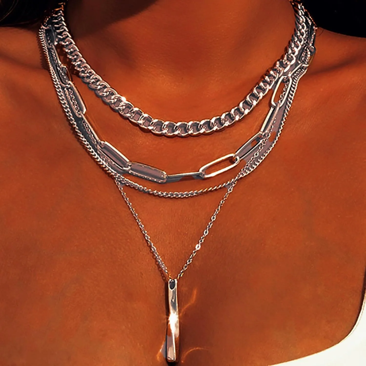 MUAYOUAUM Bar Necklaces for Women Gold Layered Choker Necklaces for Men Link Chain Necklaces