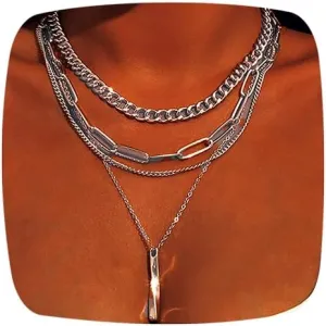 MUAYOUAUM Bar Necklaces for Women Gold Layered Choker Necklaces for Men Link Chain Necklaces