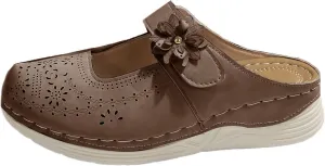 Mules for Women Dressy Summer Closed Toe Sandals Casual Hollow Out Slip On Wedge Slippers Elegant Flower Decor Clogs Womens Walking Shoes for All Occasions: Casual, Work, Party