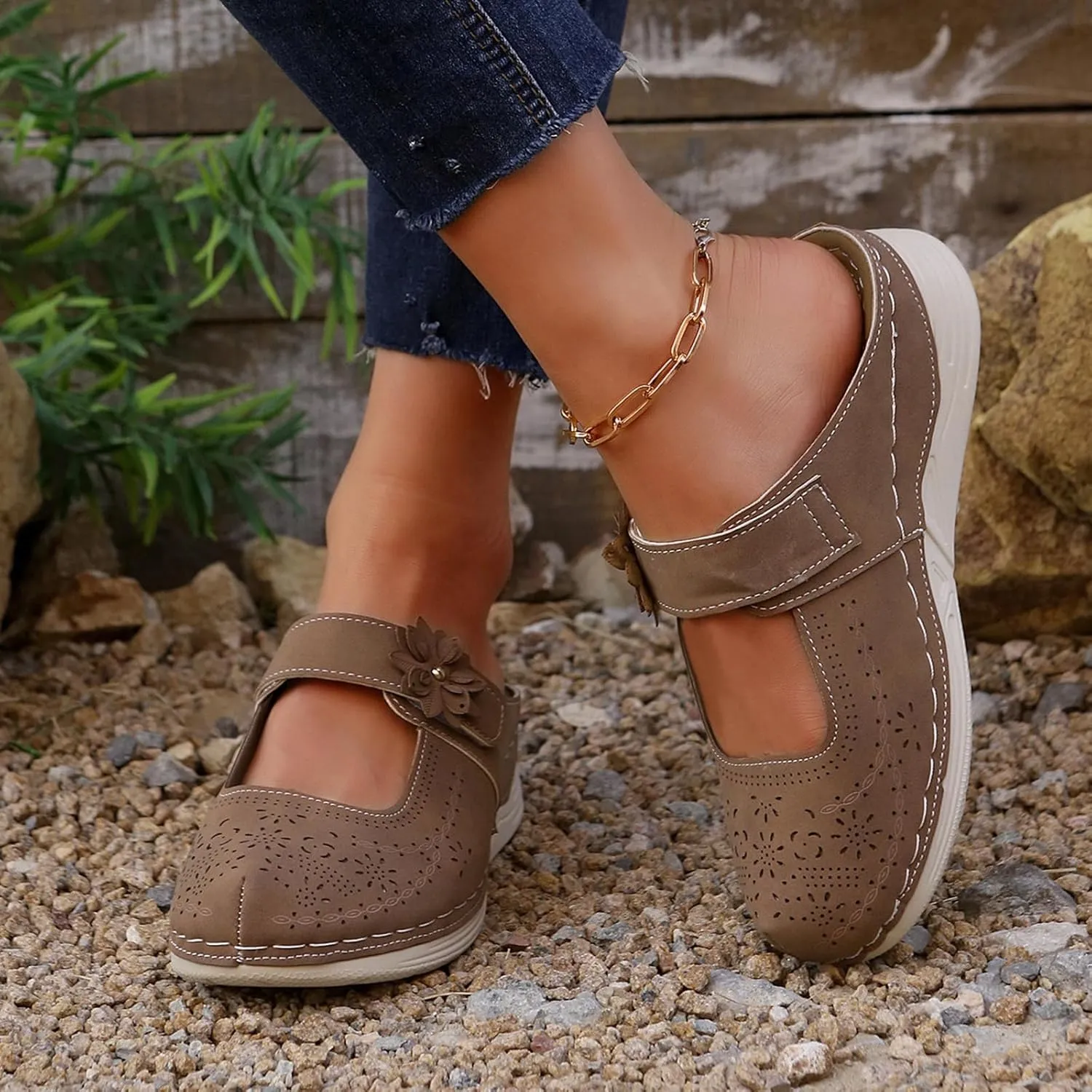 Mules for Women Dressy Summer Closed Toe Sandals Casual Hollow Out Slip On Wedge Slippers Elegant Flower Decor Clogs Womens Walking Shoes for All Occasions: Casual, Work, Party