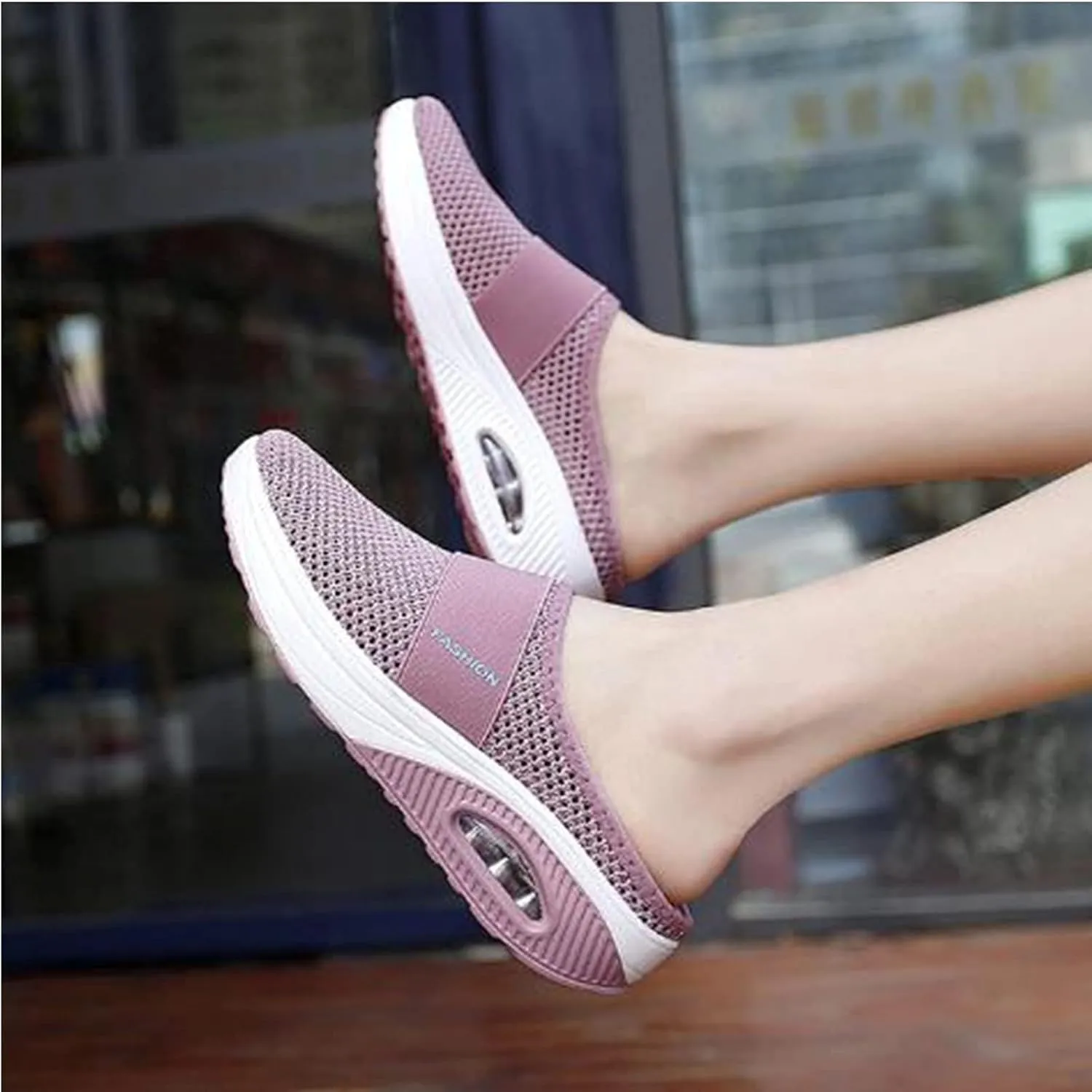 Mules for Women Summer Slip On Closed Toe Shoes Breathable Mesh Walking Mules Sneakers Open Back Slip On Shoes Wide Width Clogs Mesh Slippers Air Cushion Orthopedic Diabetic Walking Shoe