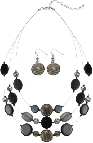Multi Layered Beaded Necklaces for Women Murano Glass Statement Necklace and Earrings Set Shell Costume Jewelry Handmade Boho Necklaces and Dainty Glass Flower Earrings for Women Jewelry Gift