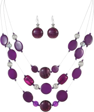 Multi Layered Beaded Necklaces for Women Murano Glass Statement Necklace and Earrings Set Shell Costume Jewelry Handmade Boho Necklaces and Dainty Glass Flower Earrings for Women Jewelry Gift