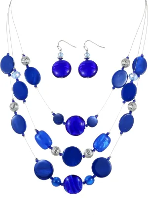 Multi Layered Beaded Necklaces for Women Murano Glass Statement Necklace and Earrings Set Shell Costume Jewelry Handmade Boho Necklaces and Dainty Glass Flower Earrings for Women Jewelry Gift