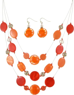 Multi Layered Beaded Necklaces for Women Murano Glass Statement Necklace and Earrings Set Shell Costume Jewelry Handmade Boho Necklaces and Dainty Glass Flower Earrings for Women Jewelry Gift