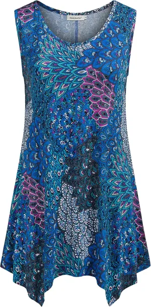 Nandashe Womens Summer Floral Tunic Tank Tops Casual Loose Sleeveless Dressy Blouses
