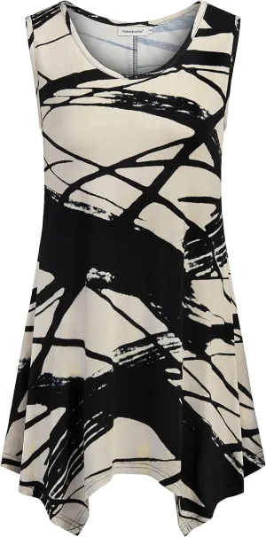 Nandashe Womens Summer Floral Tunic Tank Tops Casual Loose Sleeveless Dressy Blouses