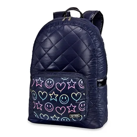 Navy Diamond Stitch Puffer Backpack