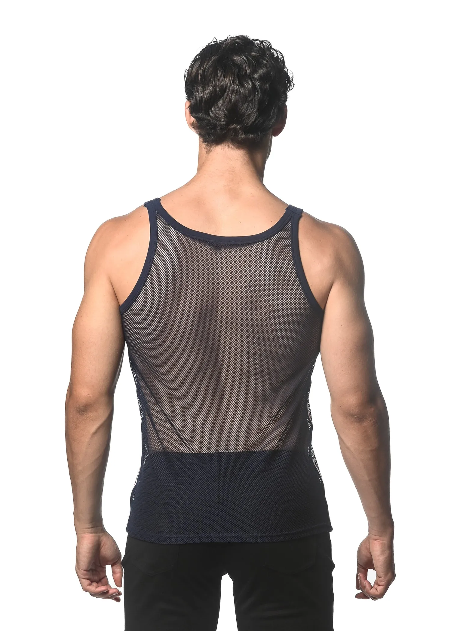NAVY STRETCH MESH TANK WITH SIDE TAPE ST-11120