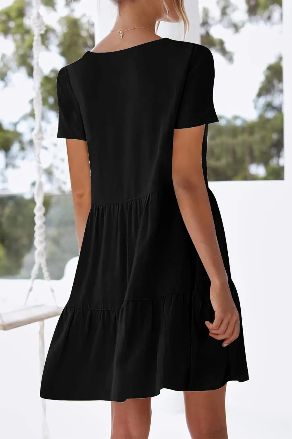 nclook Womens 2025 Summer Casual Dress Crew-Neck Short Sleeve Mini Dress with Pockets