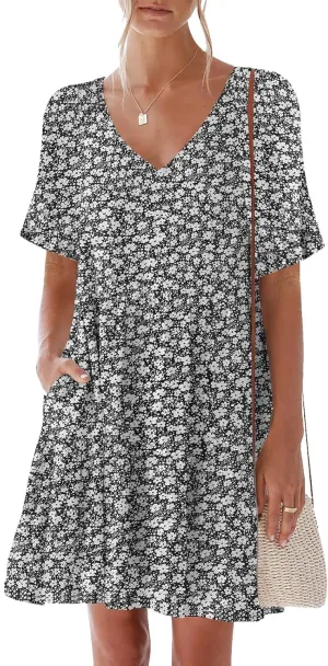 nclook Womens 2025 Summer Casual Dress V Neck Short Sleevele Mini Dress with Pockets