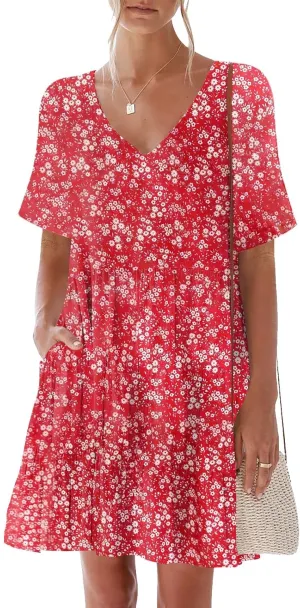 nclook Womens 2025 Summer Casual Dress V Neck Short Sleevele Mini Dress with Pockets