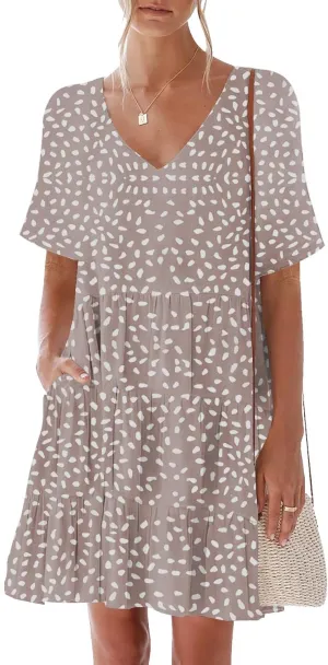 nclook Womens 2025 Summer Casual Dress V Neck Short Sleevele Mini Dress with Pockets